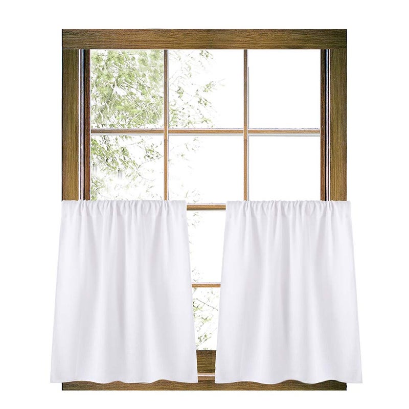 Valea Home Burlap Tier Curtains for Kitchen, Rustic Rod Pocket, Short Window, 24 inch Linen Cafe Curtains, White, Set of 2 - Image 1